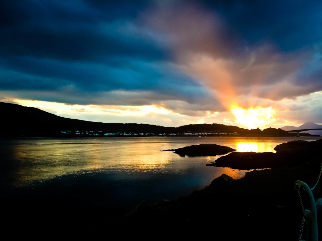 Sunset across from Isle of Skye